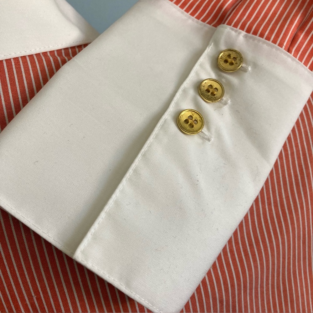 Jones New York Collection Pinstripe French Cuff Button-Down Red White Medium - Picture 10 of 12
